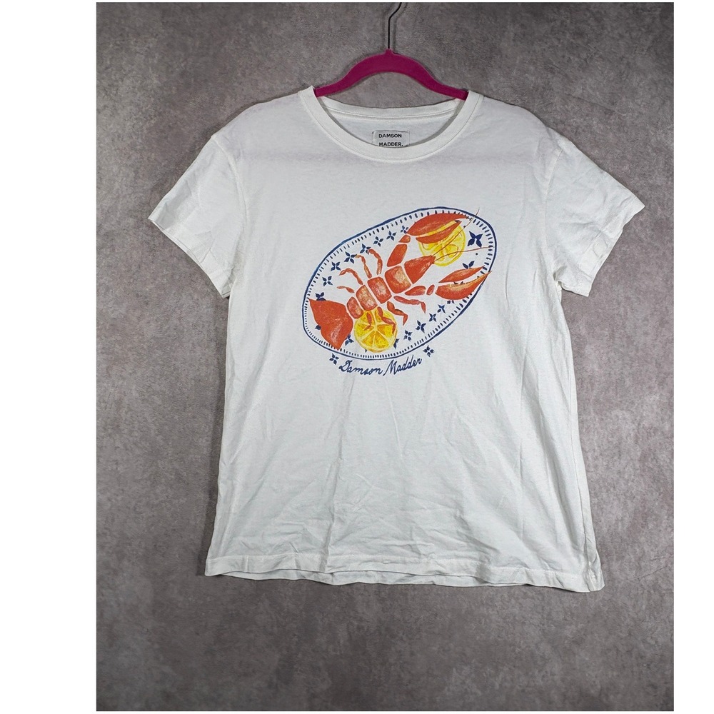 Damson Madder Anthropologie T-Shirt Womens White Lobster Graphic Short Sleeve